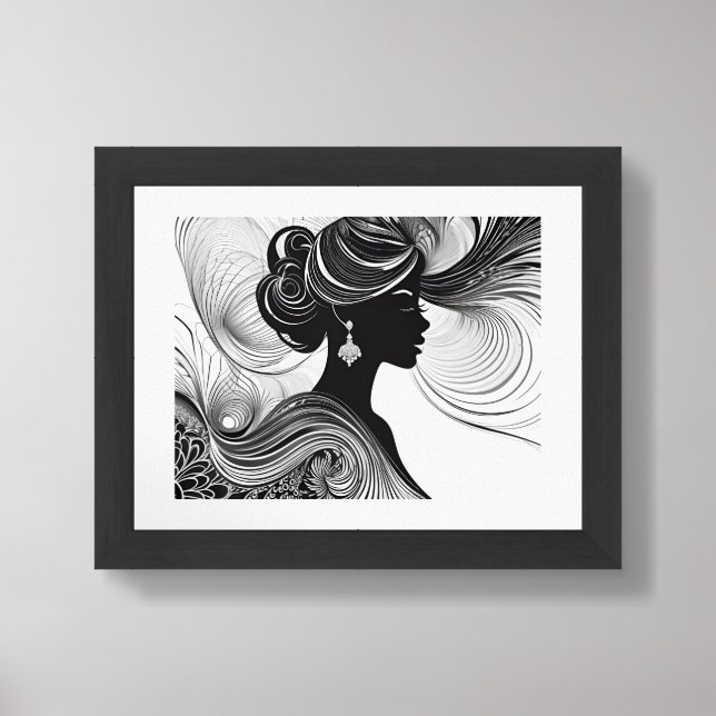 Black White Silhouette Beautiful Woman Framed Art (Framed Front)