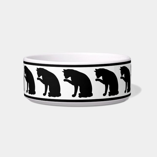 Black & White Silhouette Cat Bowl (Front)