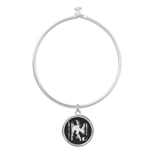 Black White Silhouette Riding Hood in Woods Wolf Bangle Bracelet