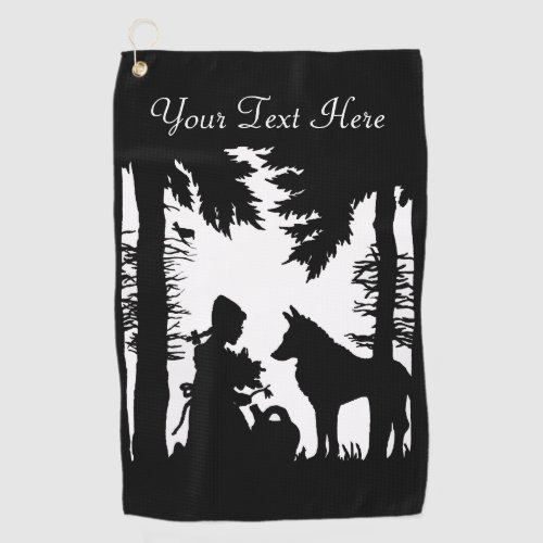 Black White Silhouette Riding Hood in Woods Wolf Golf Towel