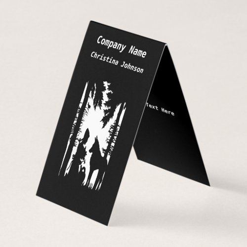 Black White Silhouette Riding Hood Trees Wolf Business Card