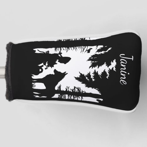 Black White Silhouette Riding Hood Wolf under Tree Golf Head Cover