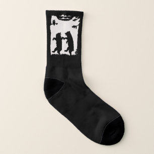 Black White Silhouette Two Dancing Bears Owl Trees Socks