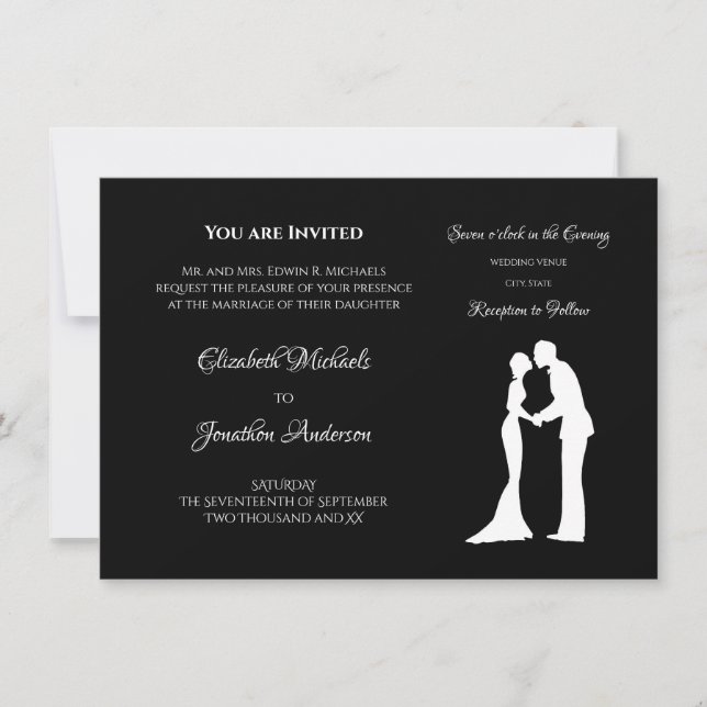 Black White Silhouette Wedding Invitation (Front)