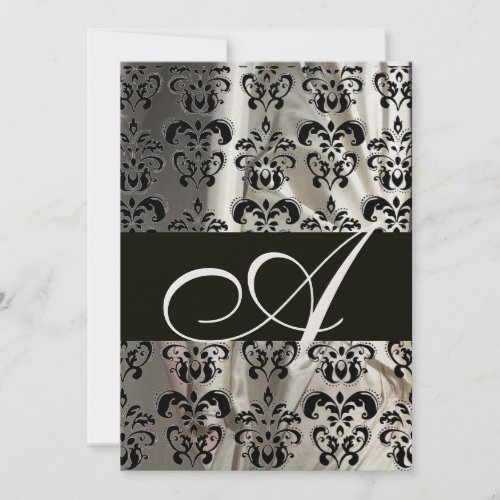 BLACK WHITE SILK DAMASK MONOGRAM CHAMPAGNE INVITATION