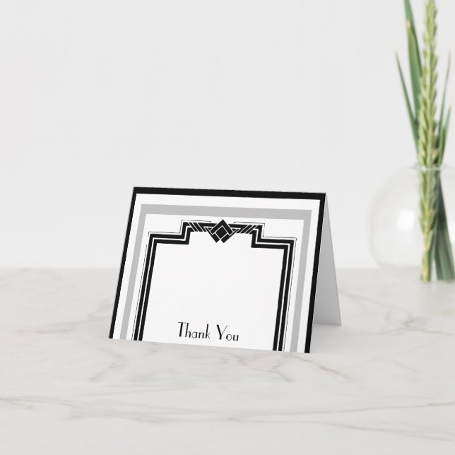 Black White Silver Art Deco Frame Thank You Card (Front)