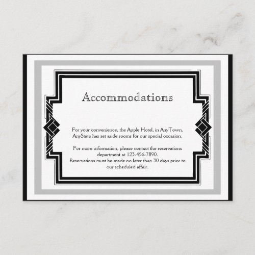 Black White Silver Art Deco Frame Wedding Insert Custom Invites