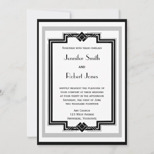 Black White Silver Art Deco Frame Wedding Invites