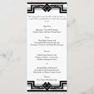 Black White Silver Art Deco Frame Wedding Menu