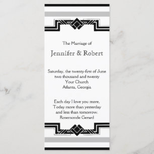 Black White Silver Art Deco Frame Wedding Program