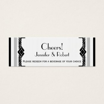 Black White Silver Art Deco Wedding Drink Tickets by NoteableExpressions at Zazzle