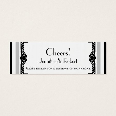 Black White Silver Art Deco Wedding Drink Tickets