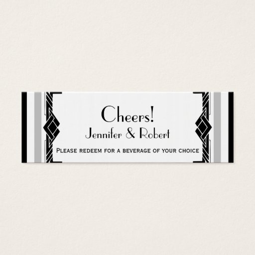 Customizable Black White Silver Art Deco Wedding Drink Tickets Business Card Template
