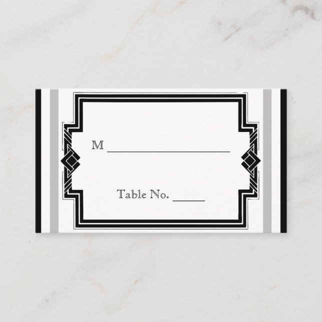 Black White Silver Art Deco Wedding Place Cards (Front)
