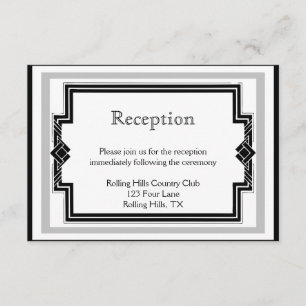 Black White Silver Art Deco Wedding Reception Enclosure Card