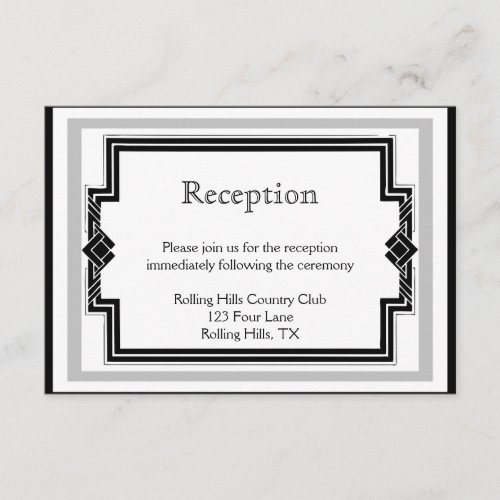 Black White Silver Art Deco Wedding Reception Personalized Announcement