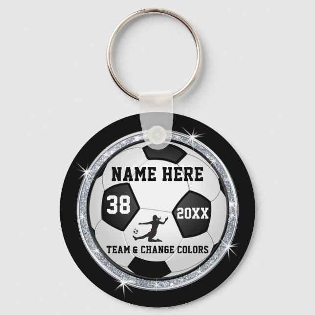 Black, White, Silver Cheap Soccer Giveaways Keychain (Front)