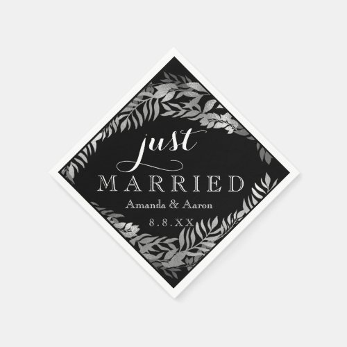 Black White Silver Floral Gray Just Married Napkins
