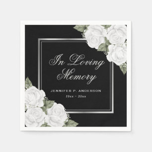 Black White Silver Floral Memorial Funeral Napkins