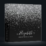 Black White Silver Glitter Elegant Modern Script 3 Ring Binder<br><div class="desc">Elegant Personalized Black White Script Swash Name Modern Silver Glitter Sparkle Home Office Professional Work Back to School Recipe 3 ring binder</div>