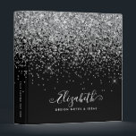 Black White Silver Glitter Elegant Modern Script 3 Ring Binder<br><div class="desc">Elegant Personalized Black White Script Swash Name Modern Silver Glitter Sparkle Home Office Professional Work Back to School Recipe 3 ring binder</div>