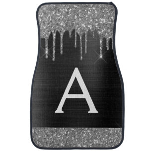 Black White Silver Glitter Sparkle Monogram Car Fl Car Floor Mat