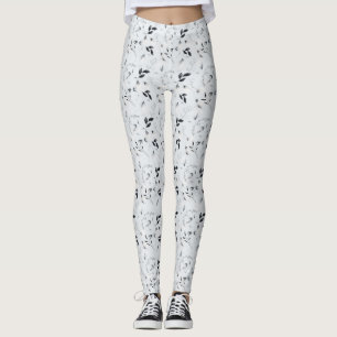 Black White Silver Gray Floral Leaves Leggings