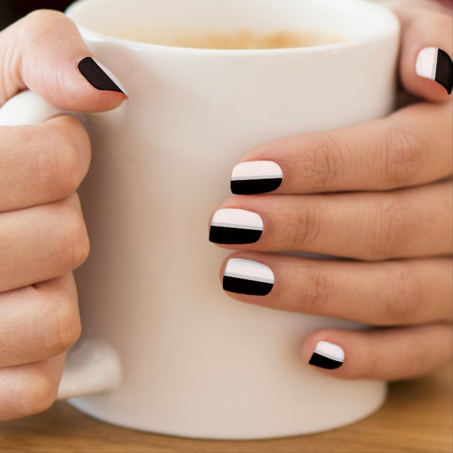 Black, White, Silver Gray Stripes Minx Nail Wraps (Insitu - Mug)