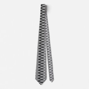 Black White Silver Grey Gray Zigzag Pattern   Neck Tie