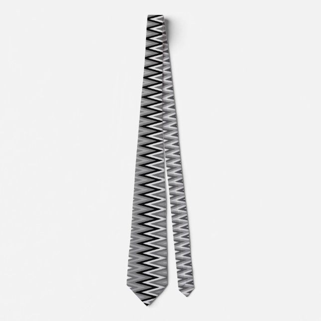 Black White Silver Grey Gray Zigzag Pattern   Neck Tie (Front)
