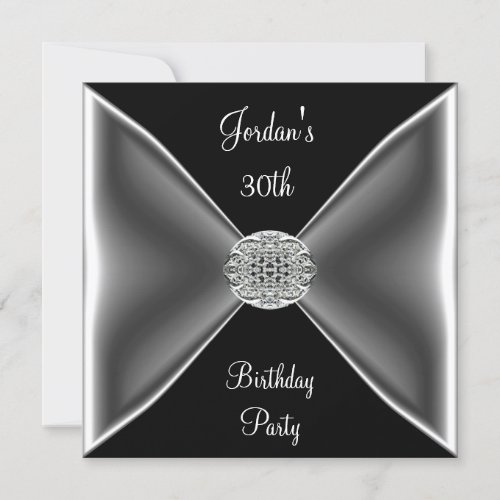 Black  White Silver Jewel  30th Birthday Party Invitation