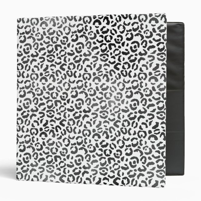 Black White Silver Leopard Print    3 Ring Binder (Front/Inside)