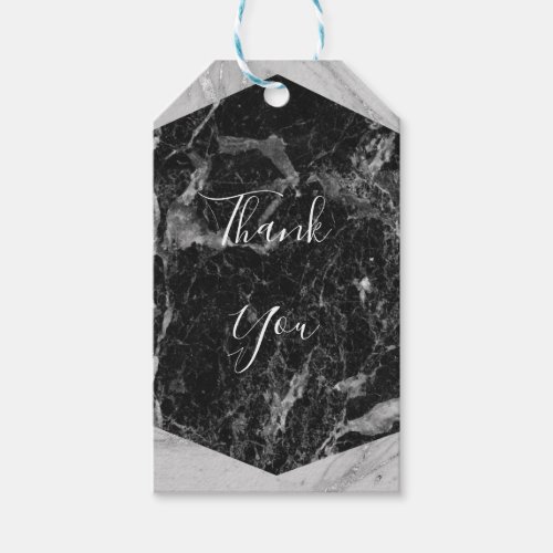 Black White  Silver Marble Modern Glam Favor Gift Tags