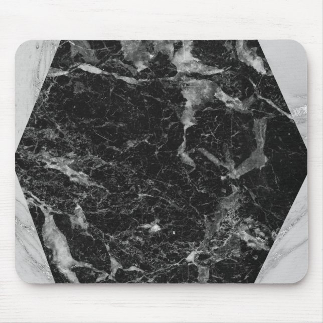 Black White & Silver Marble Modern Glam Mouse Pad (Front)