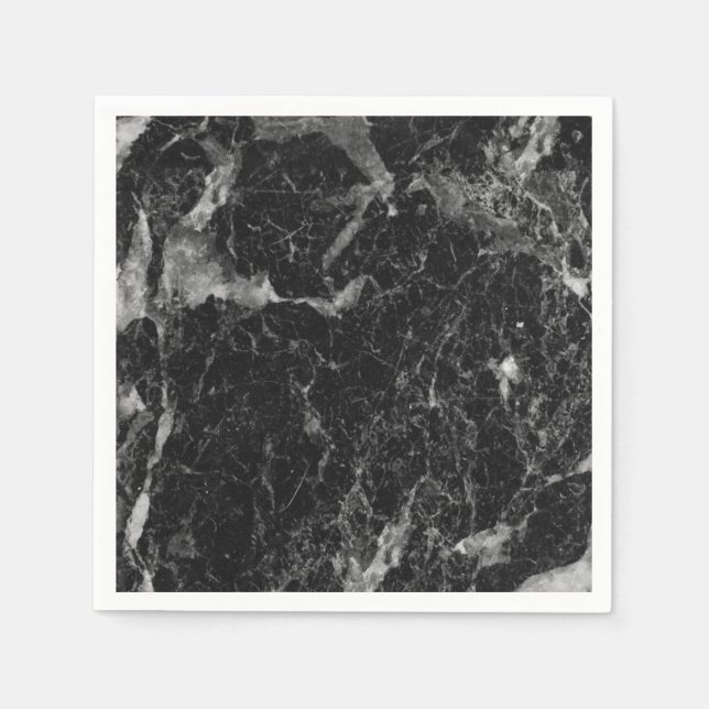 Black White & Silver Marble Modern Glam Napkins (Front)