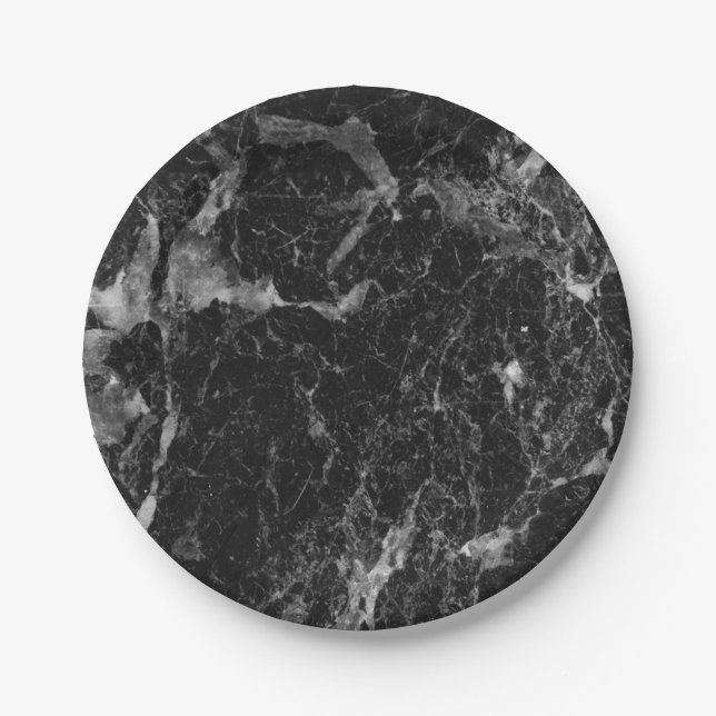 Black White & Silver Marble Modern Glam Paper Plates (Front)