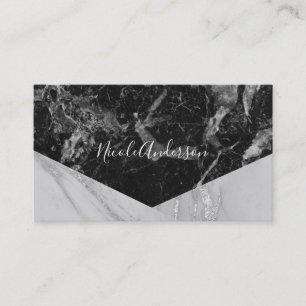 Black White & Silver Marble Modern Glam Trendy Business Card