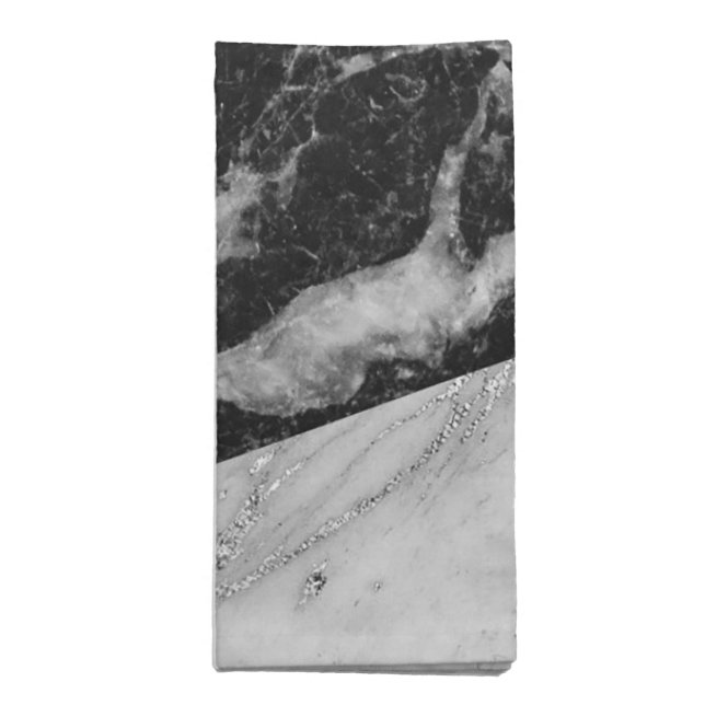 Black White & Silver Marble Modern Glam Trendy Cloth Napkin (Folded)