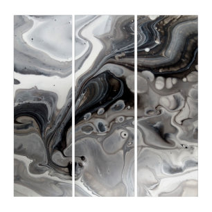 Black White Silver Modern Abstract Tri-Panels Wall Triptych