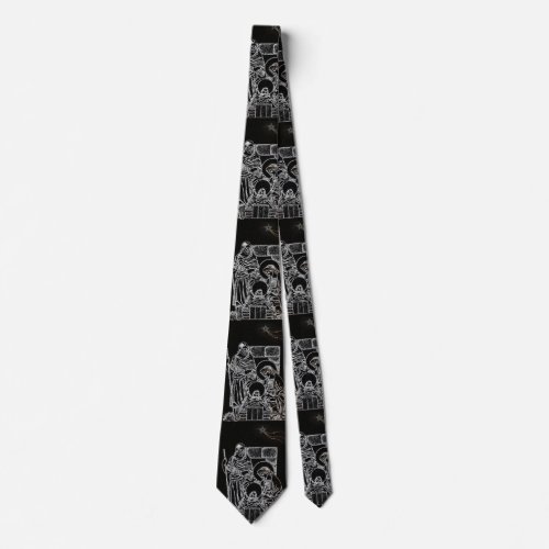 black white silver nativity neck tie