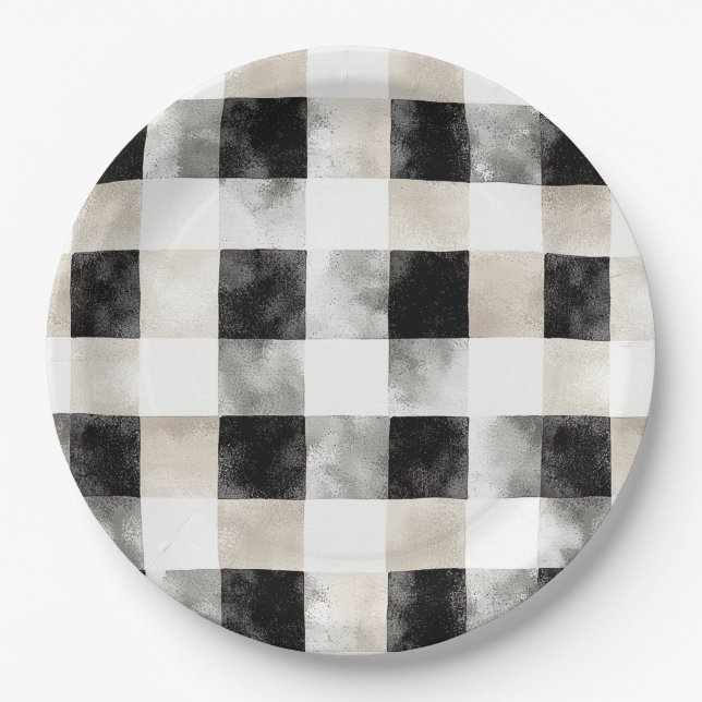Black White Silver Rustic Christmas Paper Plates (Front)