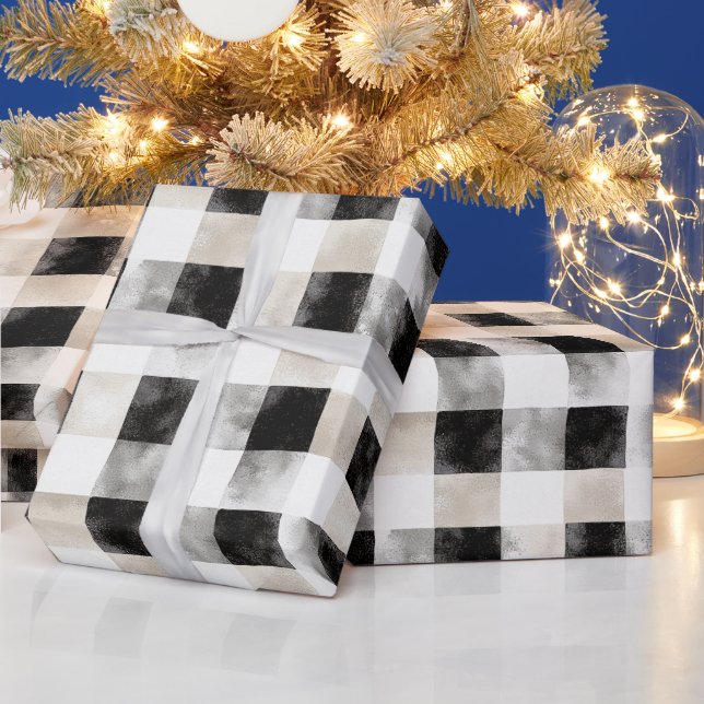 Black White Silver Rustic Christmas Wrapping Paper (Holidays)