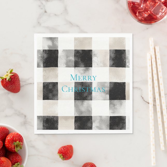 Black White Silver Rustic Stripes Christmas Napkins (Insitu)