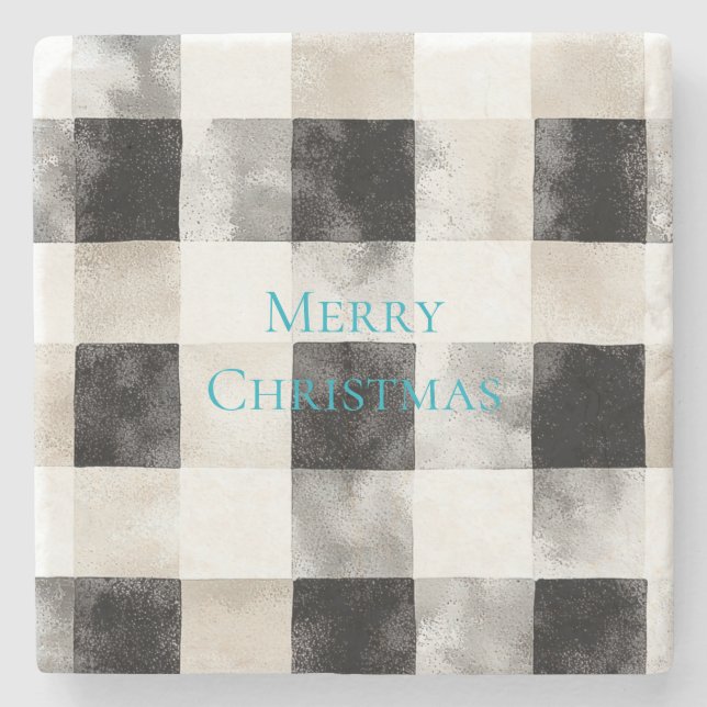 Black White Silver Rustic Stripes Christmas Stone Coaster (Front)