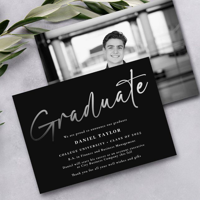 Black White Silver Script Graduation Announcement (Creator Uploaded)