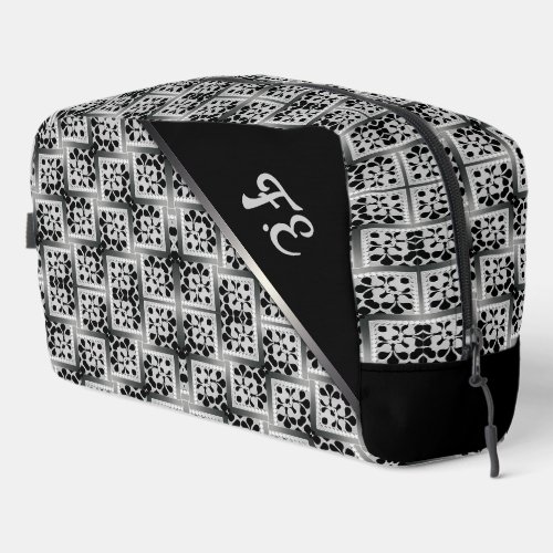 Black White  Silver square Pattern Monogram Bags