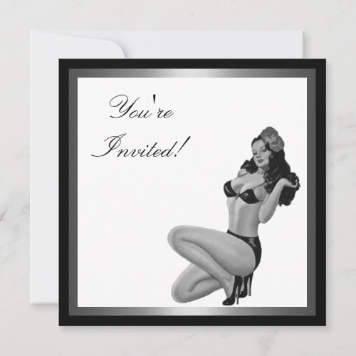 Black  White Silver Style Pin_Up Girl 20 Invitation