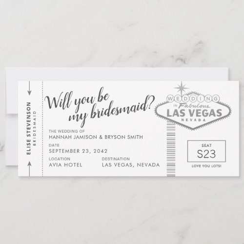 Black White Silver Vegas Bridesmaid Proposal Card