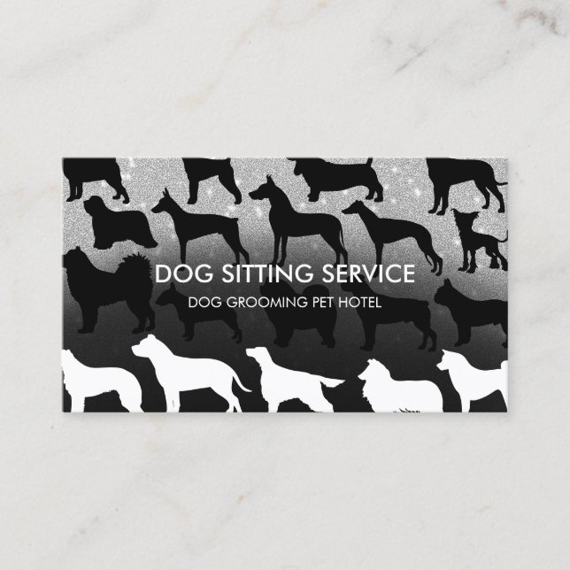 Black White Silver Veterinarian Dogs Business Card (Front)