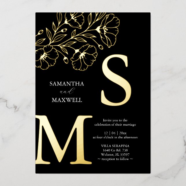 Black White Silver Wedding Invitations (Front)